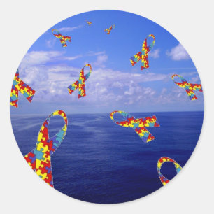 Sticker Rond Des rubans de sensibilisation sur l'autisme coulen