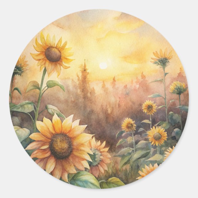 Sticker Rond Des tournesols dans un pré (Devant)
