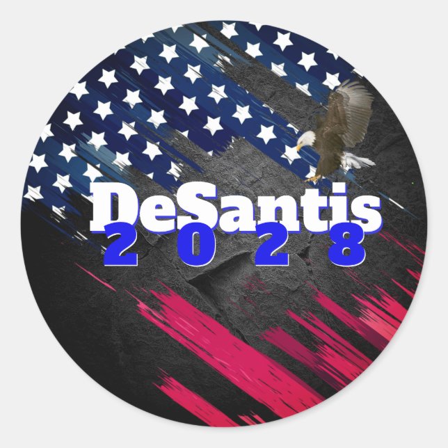 Sticker Rond DeSantis 2028 sur Drapeau (Devant)