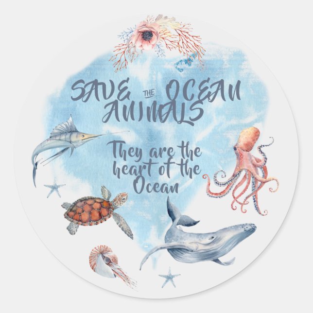 Sticker Rond Description adorable des animaux marins (Devant)