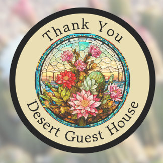 Sticker Rond Desert Cacti Flowers Thank You Faux Stained Glass