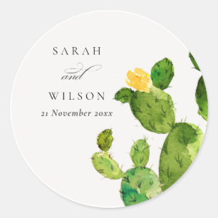 STICKER ROND DÉSERT D'EAU VERTE MONOGRAMME DE FLEURS CACTUS
