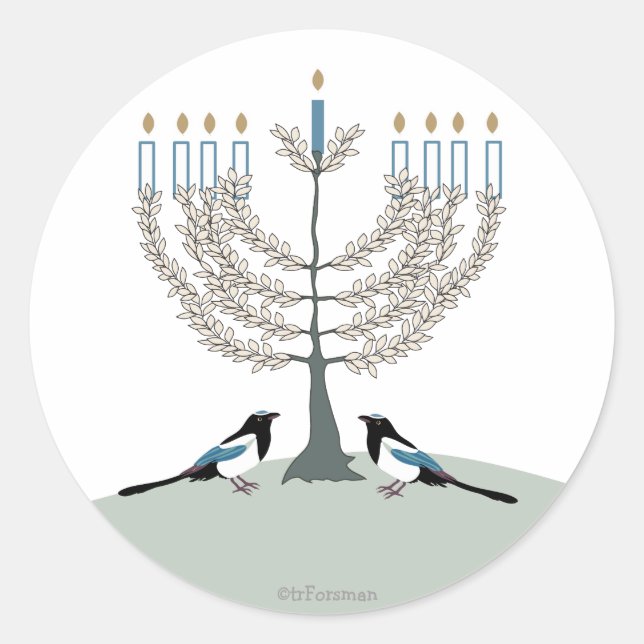 Sticker Rond DESERT LIFE Hanoukka 2 Magpies/menorah (Devant)
