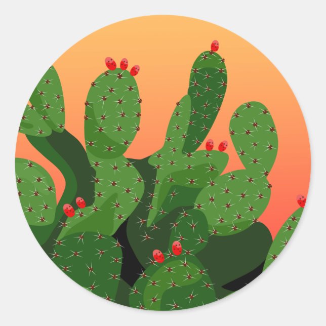 Sticker Rond Désert Prickly Pear Cactus coucher de soleil (Devant)