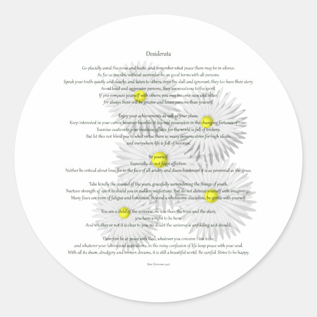 Sticker Rond Desiderata avec des marguerites (Devant)