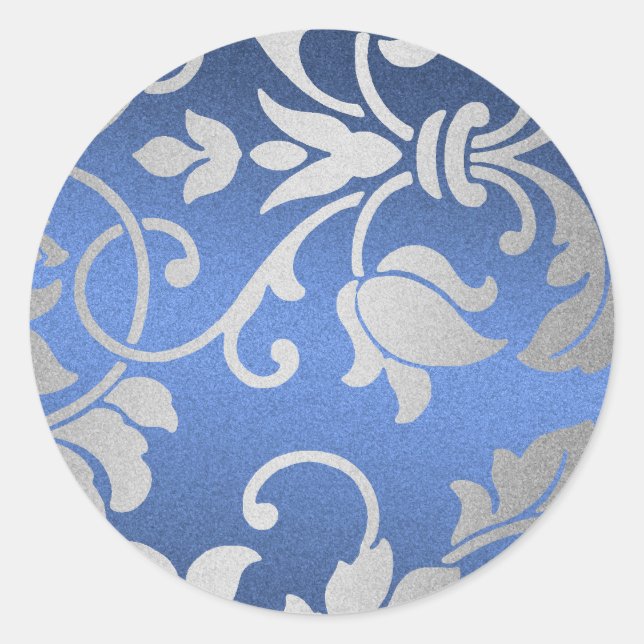 Sticker Rond Design Argent et bleu Damas (Devant)
