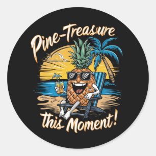 Sticker Rond Design avec un ananas sur une plage