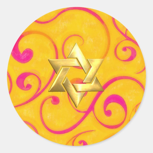 Sticker Rond Design bat mitzvah rose chaud et jaune (Devant)