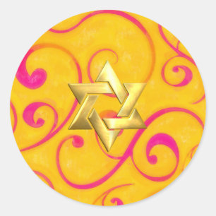 Sticker Rond Design bat mitzvah rose chaud et jaune