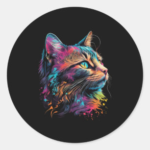 Sticker Rond Design Chat Coloré Pour Chatte Chatte Lover Coloré