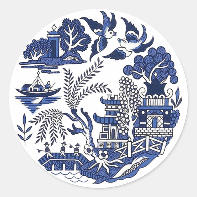 Sticker Rond Design classique de saule bleu (Devant)