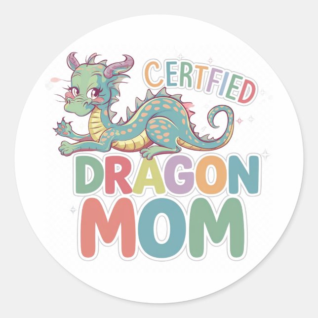 Sticker Rond Design coloré Certified Dragon maman (Devant)