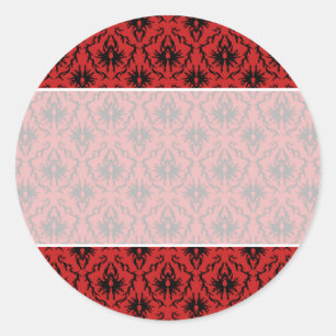 Sticker Rond Design Damas rouge et noir.