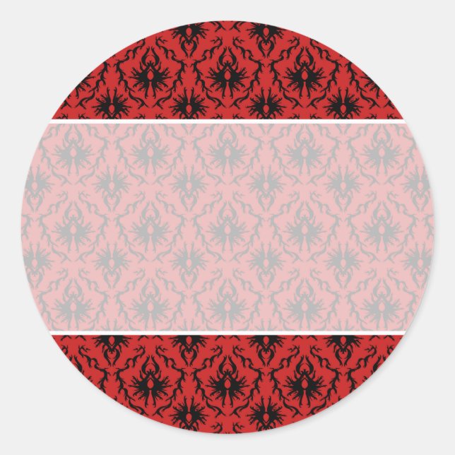 Sticker Rond Design Damas rouge et noir. (Devant)