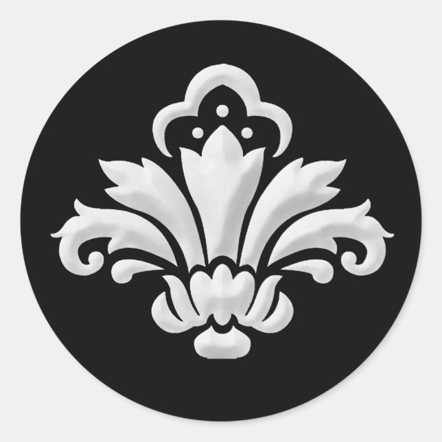 Sticker Rond Design Damask blanc sur Arrière - plan modifiable (Devant)