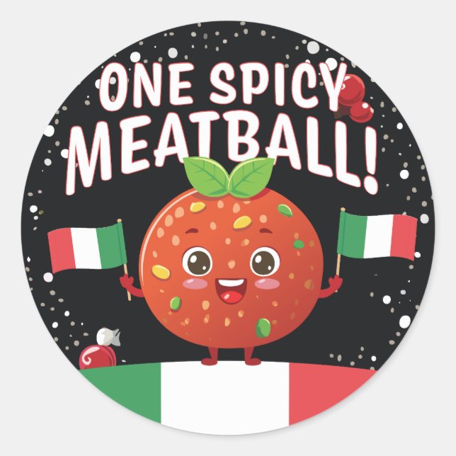 Sticker Rond Design de boulettes de viande épicées italiennes a (Devant)