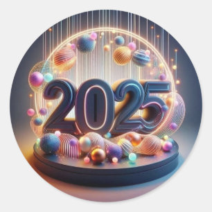 Sticker Rond : Design de fête 2025 dynamique