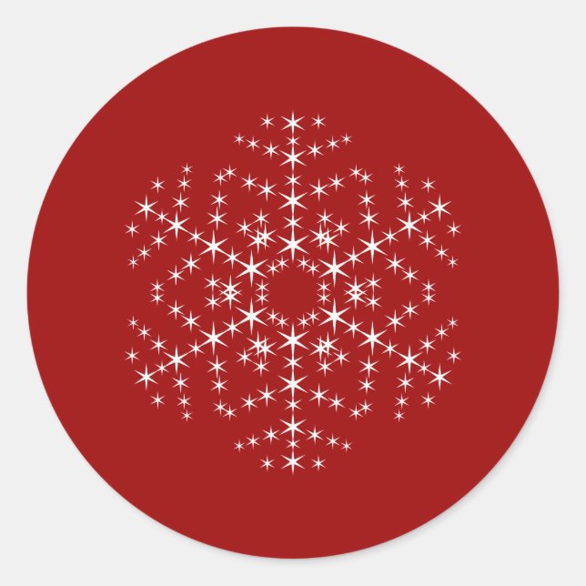 Sticker Rond Design de flocon de neige en rouge foncé et blanc. (Devant)