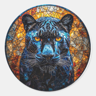 Sticker Rond Design de jungle en mosaïque de panthère majestueu