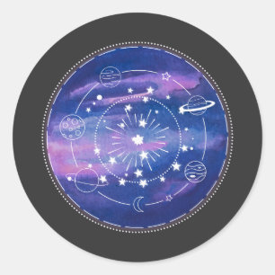 Sticker Rond Design de lune de galaxie minimal   Art esthétique