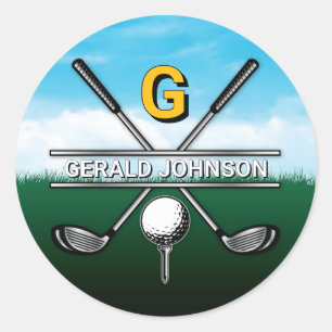 Sticker Rond Design de monogramme de golf élégant personnalisé