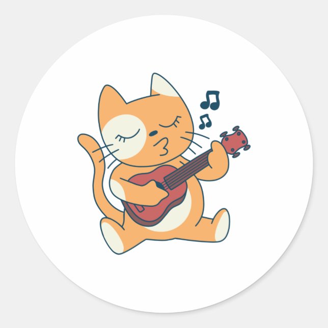 Sticker Rond Design de musique Cat Ukelele (Devant)