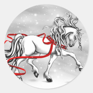 Sticker Rond Design de Noël de l'étalon blanc