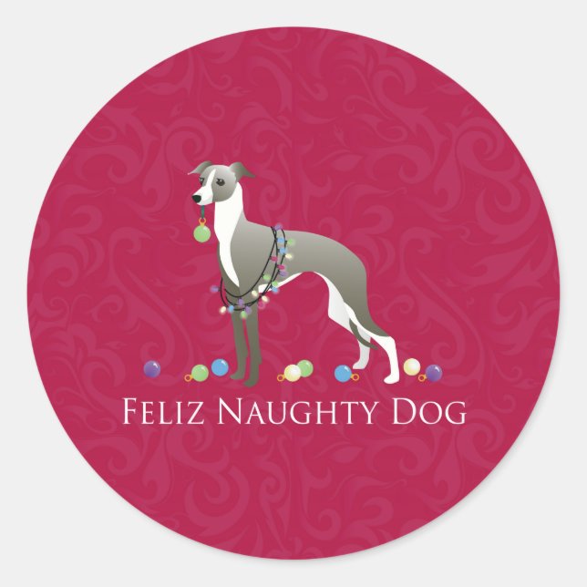 Sticker Rond Design de Noël italien Greyhound (Devant)