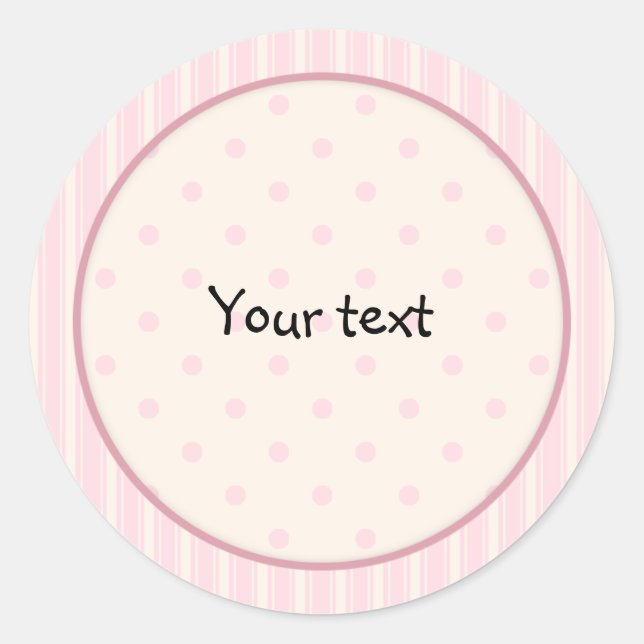 Sticker Rond Design de points romantiques roses et rayures (Devant)