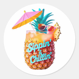 Sticker Rond Design de soirée tropicale de Sippin et Chillin