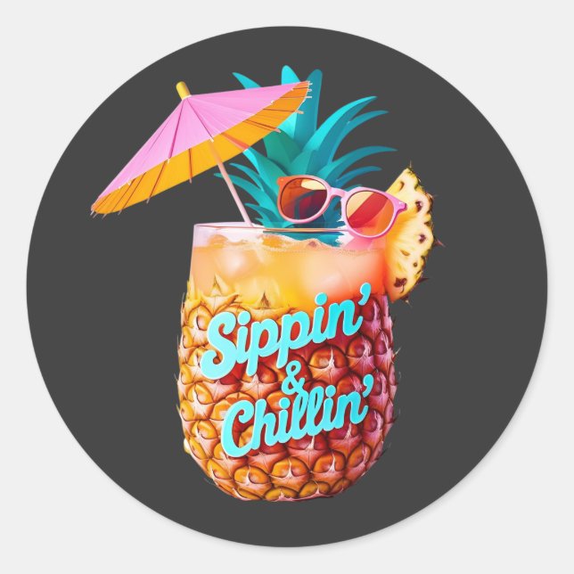 Sticker Rond Design de soirée tropicale de Sippin et Chillin (Devant)