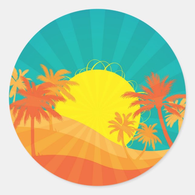 Sticker Rond Design de surf tropical rétro de Sunset Beach (Devant)