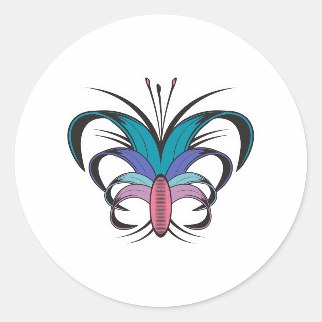 Sticker Rond Design de tatouage à fleurs papillon (Devant)