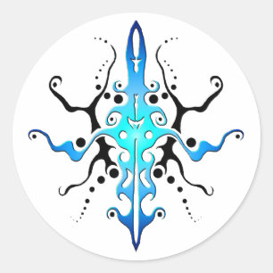 Sticker Rond Design de tatouage Tribal Masque Abstrait - bleu
