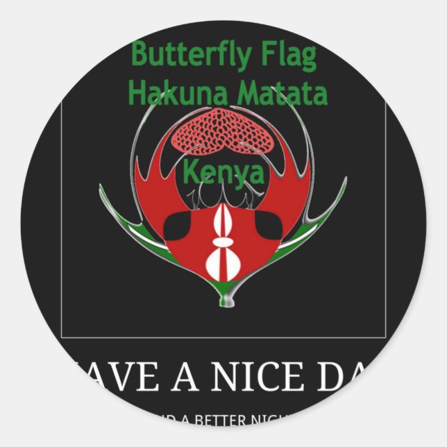 Sticker Rond Design du Bouclier kenyan : Drapeau de papillon. (Devant)