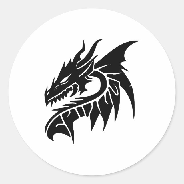 Sticker Rond Design élégant de dragons monochromes (Devant)