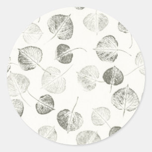 Sticker Rond Design Feuille en Aspen noir et blanc © Sandy Long