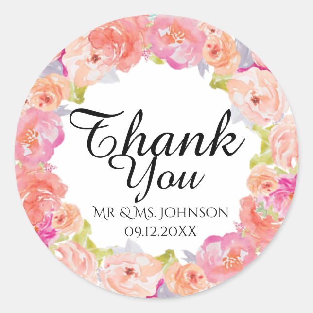 Sticker Rond Design floral aquarelle (Devant)