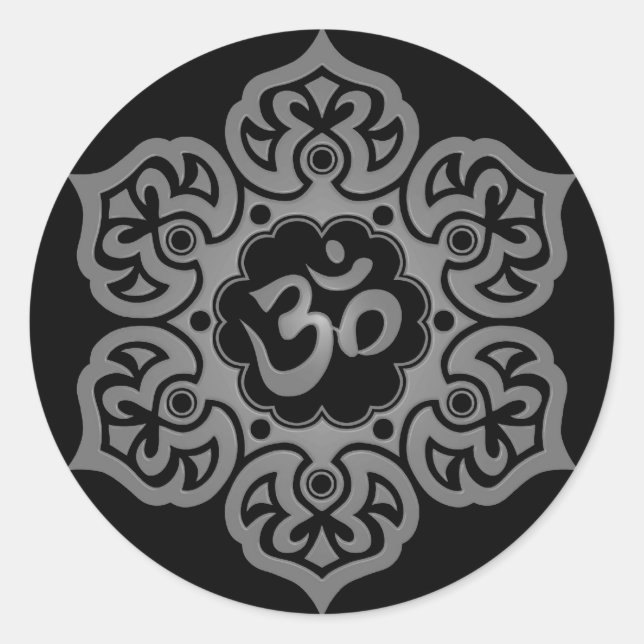 Sticker Rond Design floral gris et noir (Devant)