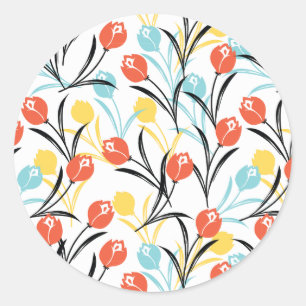 Sticker Rond Design floral Motif de Tulipe en blanc