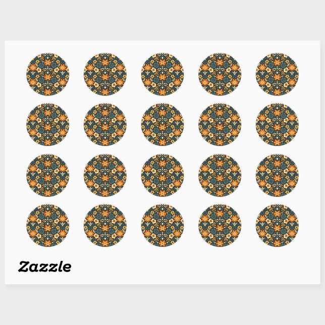 Sticker Rond Design floral orange et sarcelle moderne (Feuille)