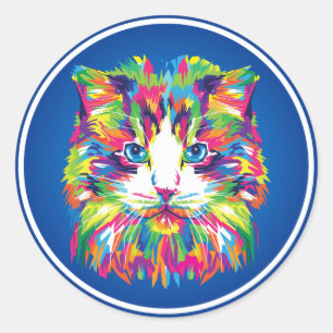 Sticker Rond Design Géométrique Prismatique Visage de Chat-3245