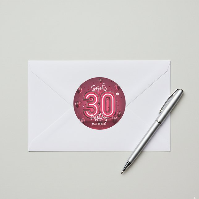 Sticker Rond Design Glam Neon Fuchsia Pink 30e anniversaire (Créateur téléchargé)