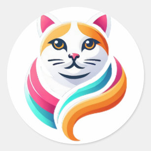 Sticker Rond Design graphique de chat attrayant avec une couleu