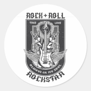 Sticker Rond Design Guitar Rock