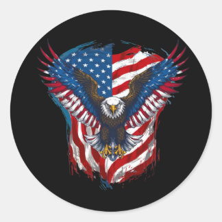 Sticker Rond Design imprimé avec aigle et drapeau américain