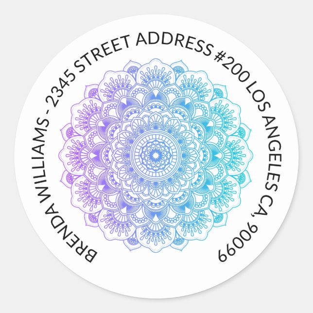 Sticker Rond design mandala bleu vert à violet ombre (Devant)