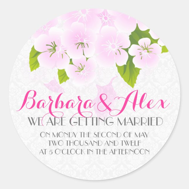 Sticker Rond Design Mariage Rose Et Blanc Clair (Devant)