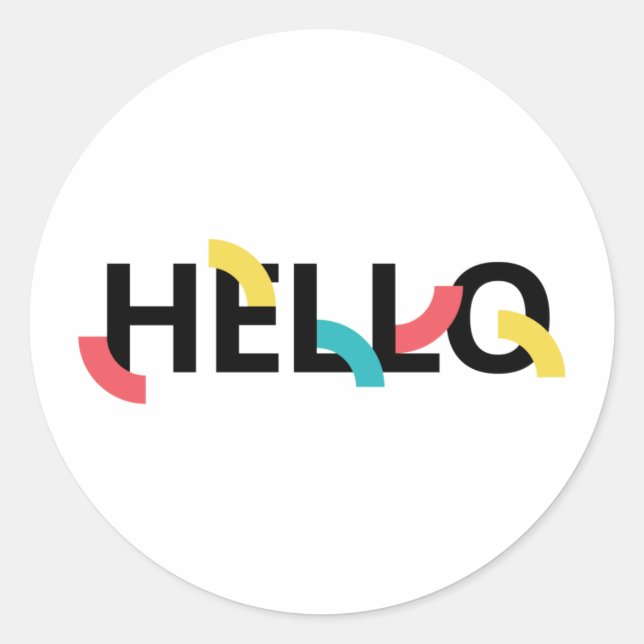 Sticker Rond Design moderne, amusant, ludique, coloré de Hello (Devant)