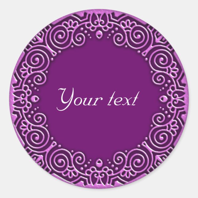 Sticker Rond Design ornemental lilas brillant (Devant)